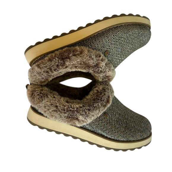 Skechers BOBS Faux Fur Memory Foam Slippers Women’s 6 Glitter Metallic Slip On - Picture 6 of 10